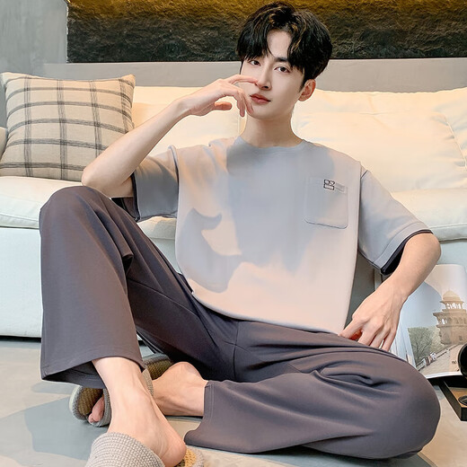 2025 Neue reine Baumwoll-Kurzärmel-Hosen Sommerpyjama für Männer lässig losen Heimkleidung für den Sommeranzug OMMM13077 L
