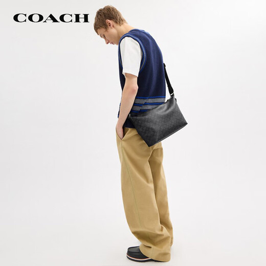 COACH brand direct supply New Year's gift for men FINN medium shoulder crossbody bag charcoal black/black CAJ91