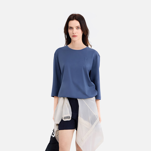 Aigle [neues Produkt im Frühjahr und Sommer] Aigao 7-Viertel-Hülsen-T-Shirt Pure Cotton Antibacterial Casual einfacher 7-Viertel-T-Shirt T-Shirt Top für Frauen Swamp Blue BI983 38 (165/88A)