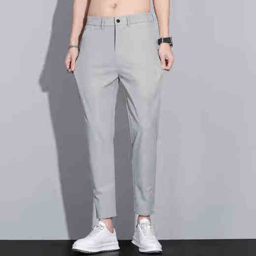 
Charlotte Men's Summer Cropped Pants Slim Ice Silk Thin Small-Feed Pants Men's 2025 Summer New Straight-Line Casual Pants 9905 Black 29