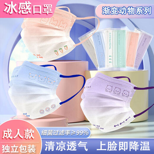 [7371 Menschen gelobt] Eissensenmaske für Sommerdünn niedliche Blush-Verlaufsfarbe Mädchen Cartoon Print Eisensensing [grauer Welpe] Erwachsene 100 Stücke [Independent Verpackung]