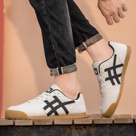 Men's shoes Spring and summer casual canvas shoes Tiger shoes Couple shoes Men and women Forrest Gump shoes Beige 42