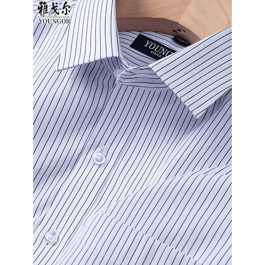 Yageor 2025 Summer New Herren Short-Ärmel-Hemd für geschäftliche, eisenfreie und gegenseitige Streifen, atmungsaktive Arbeitsplatz-Herrenkleidung DX6624 38 [100-120jin [Jin ist gleich 0,5 kg]]
