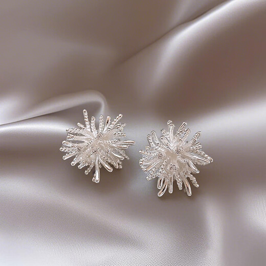 Platinum 925 Silver Needle Dandelion Earrings Ear Clip Heavy Industry Unique Earrings High-end Earrings Women's Ear Clips Without Holes Dandelion Earrings Ear Clips