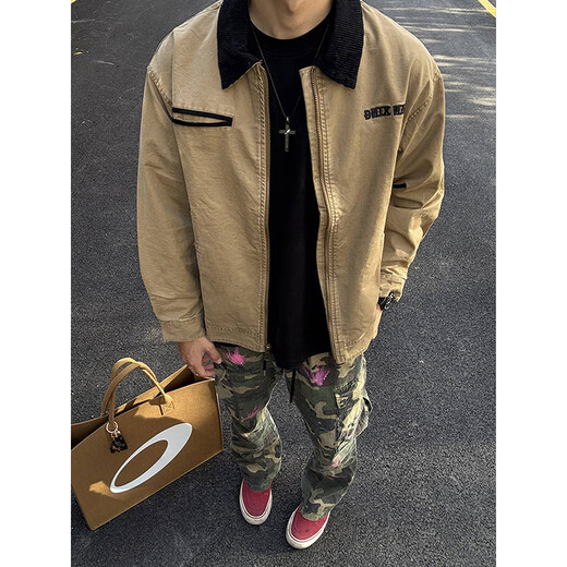 Katuchi American retro cleanfit work jacket men's early autumn high-end handsome loose coach jacket top khaki 2XL