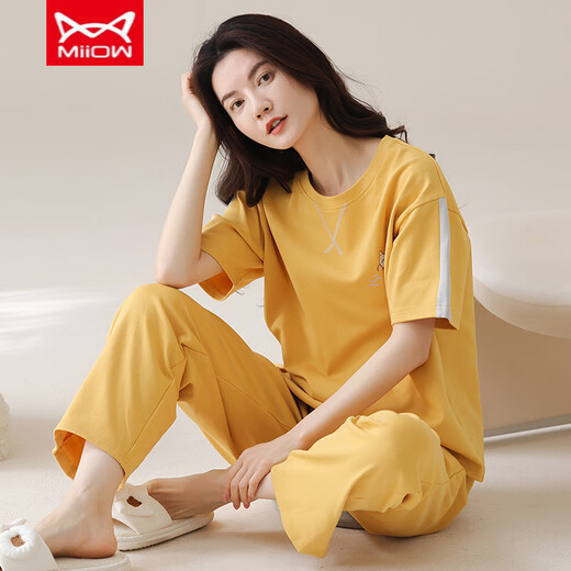 猫人 MIIOW睡衣女春夏季短袖长裤纯棉韩版学生夏天可外穿纯棉家居服套装 YZT9711 棉短长 L （-120斤）