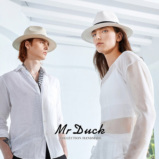 Mr Duck Pure tissé à la main Panama Men and Women Summer Summer Brim Brim Sun Chapeau Blanc Top Hat Protection Sun Protection
