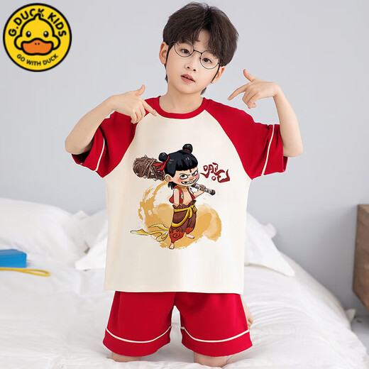 G.DUCKKIDS儿童哪吒睡衣夏季纯棉薄款短袖短裤卡通男孩宝宝夏天中大童家居服 T694哪吒 170 16码  高133-143CM
