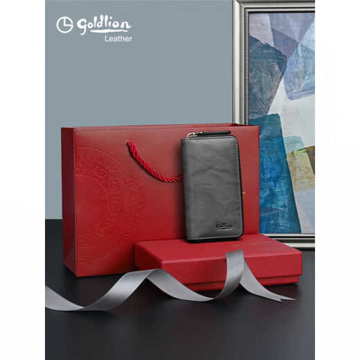 Jinlilai Simple y de moda Bolsa de llave de gran capacidad Bolso de cuero genuino para hombres Bolso de primera capa de primera capa Bolsa de caza de vacas gris
