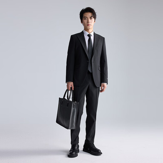 Lilang Youth Business Men's Wool Blended Suit Men's Striped Lapel Collar Formal Suit Two-piece Set Black (1SA) 175A