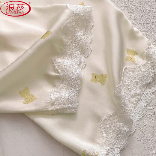 浪莎（LangSha）韩版ins冰丝绸凉感睡衣女士短袖长裤少女甜美可爱小熊家居服套装 高品质-YFY-9905【短袖长裤】 M 【建议80-100斤】