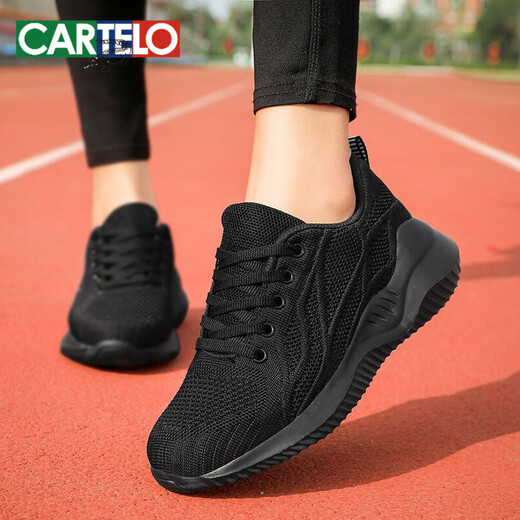 CARTELO Lace-up Women's Shoes 2025 Spring Mesh Shoes Black Mesh Breathable Sneakers Women's Light Soft Sole Running Shoes Versatile ZH6636 Black and White Mesh 41