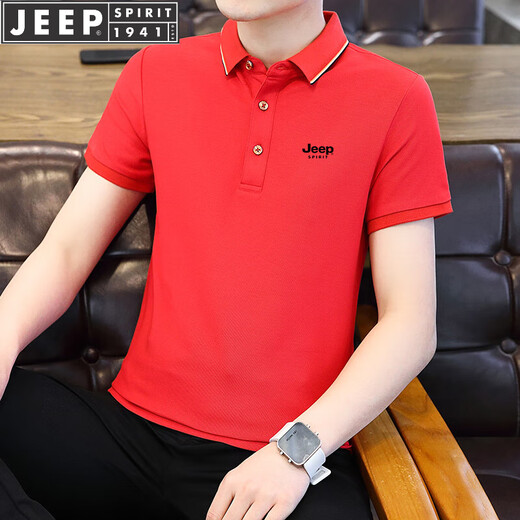 Jeep Spirit Jeep à manches courtes T-shirt masculin à manches de semi-manches Polo NOUVELLE BUSINESS CONCUTÉRALEMENTS Été d'âge moyen-d'âge et jeune Stripe Half 6636 Big Red XL - (130jin [Jin est égal à 0,5 kg] -145jin [Jin est égal à 0,5 kg]))
