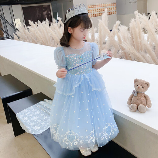 米诗德（MISHIDE）爱莎公主裙3-6岁夏新款爱莎公主裙夏季女童艾莎裙子爱沙新款儿童 [全套单裙+拖纱+发光裙撑+披肩+2 100 cm