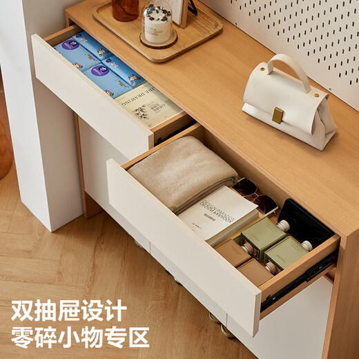 Quanyou Home Modern Simple Style Multifunctional Shoe Cabinet Door Entry Cabinet 2025 New Shoe Cabinet Storage Cabinet Integrated Off-White + Log Color | Two-Door Shoe Cabinet