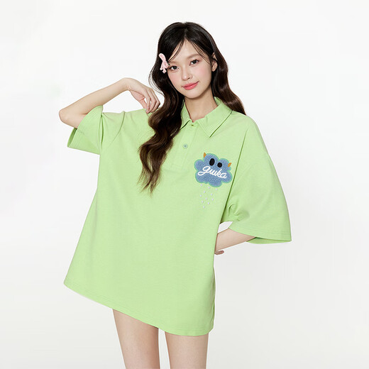 Guyuka (Guuka) Paar Outfit T-Shirt Trendy Marke kurzärmelige Herrenkleidung Sommer 2025 Neues lässiges, großer Größe loser fünfminütiger halbärmelige Ärmel Fruchtgrün F6626 XS