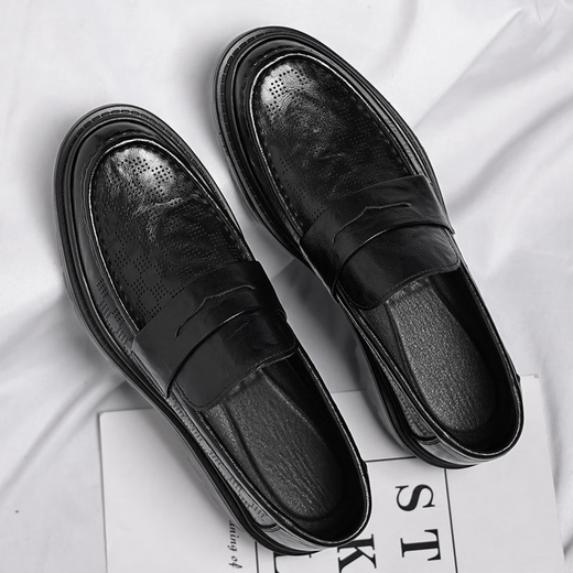 
Genuine leather men's loafers lazy trend summer men's shoes British casual leather shoes Korean version of bean shoes men 3518 black T.S.L genuine leather model 38