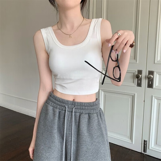 2025款马甲夏上衣吊带小背心女短款辣妹露脐无胸垫运动小背心女 单件装：白色 均码 大【100-135斤】