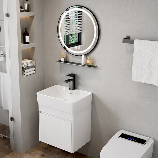 Jomoo Small Apartment Space Aluminum Bathing Gabinet Combinación Cerámica pequeña Cerámica Integrada Balcón Balcón Cuenca de lavado Redonda 4837 con juego completo