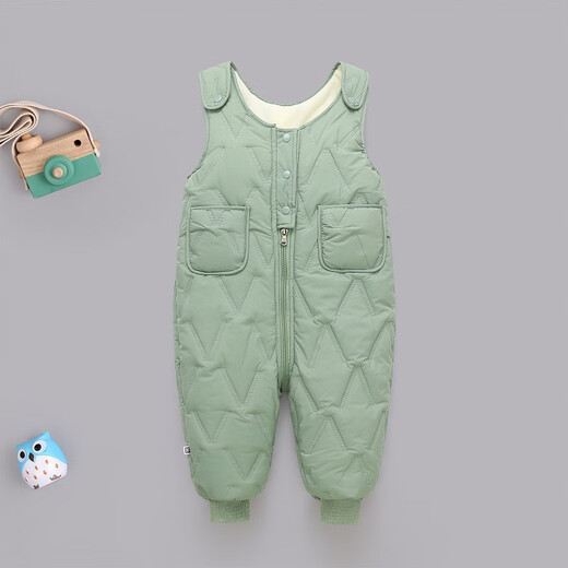 G.duck little yellow duck children's overalls autumn and winter boys and girls all-in-one velvet cotton pants baby open stall infants and children thickened brown 90 cm