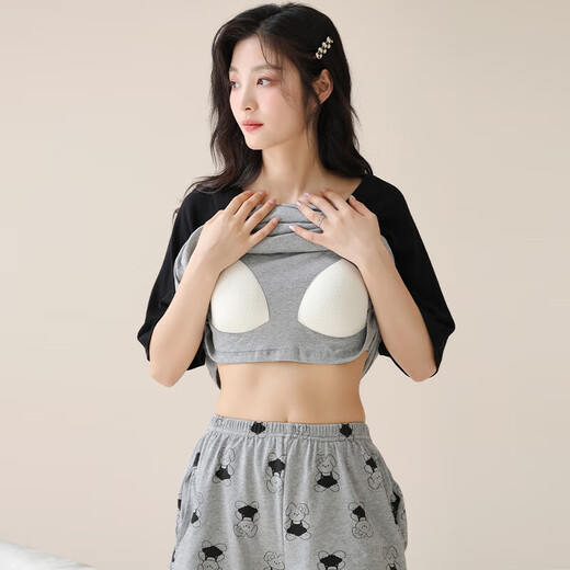 Pure cotton pajamas with chest pad for women in summer 2025 new summer round neck short sleeve shorts pullover home clothing set Z1349 2XL