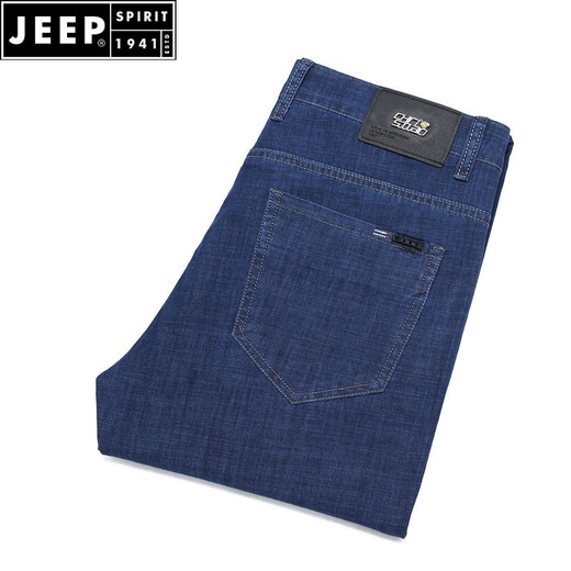 JEEP SPIRIT夏季薄款牛仔裤男士弹性舒适冰丝棉男裤商务休闲宽松直筒牛仔长裤 W723蓝黑 29