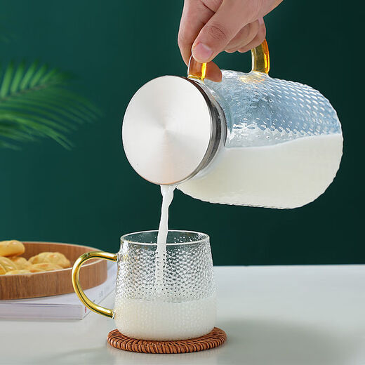 Supor SUPOR glass cold water kettle high temperature resistance large capacity household cold water kettle teapot set hammer pattern heat-resistant explosion-proof kettle [high borosilicate glass] 1ml [heatable] 1L rice grain pot body + stainless steel cover