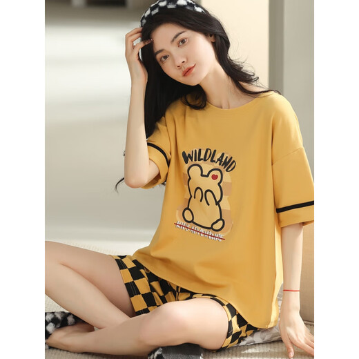 Calculat&Keen（CALCULAT&KEEN） CK2025年新款睡衣女夏季纯 棉短袖两件套夏天条纹可外穿家居服 YZT9853 M 女款建议80-100斤