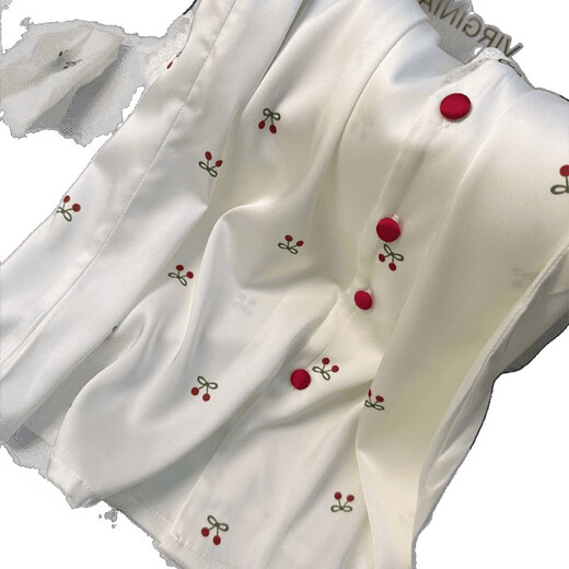 UKUHPKins小樱桃蕾丝边睡衣女夏季三件套短袖短裤长裤家居服薄 LW-9214【短袖短裤】 M 【建议80-100斤】