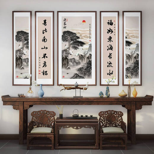 Die Gemälde von Wulianzhongtang aus der Haupthalle, dem Wohnzimmer der Villa, ist elegant, das ländliche selbstgebaute Haus, die Landschaftsdekoration Gemälde der Ahnenhalle, die 70% der Auswahl des Kunden von 14070+4 14030 cmps umweltfreundliche Ränder