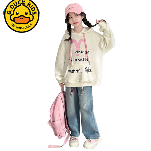
G. DUCKKIDS girls spring clothing sweatshirt set 2025 new fashionable children's spring and autumn letter hooded tops girls two-piece set off off-white [letter M hooded sweatshirt] cm 120