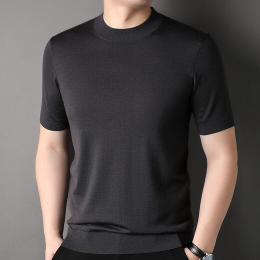 100% worsted pure wool sweater short-sleeved men's half-turtleneck sweater new Puyuan sweater half-sleeved versatile top trendy medium green XL 180/96A