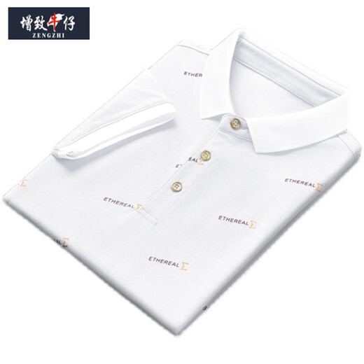 增致牛仔（ZENGZHI）2025新款夏季翻领男士短袖t恤休闲潮牌POLO衫男装带领子半袖冰丝 白色 QY679 M