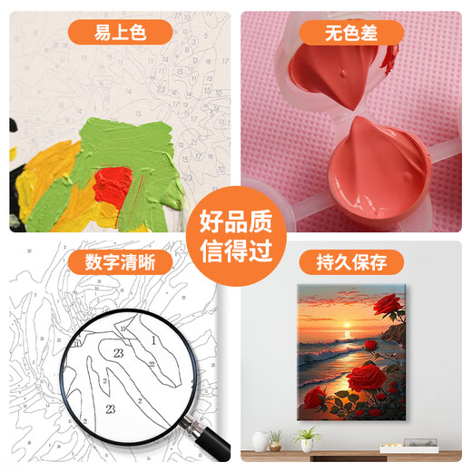 Wenshio Xingyue Rose Blume DIY Digitalöl Malerei Handgefüllte und dekomprimierte Ölfarbe Wohnzimmer Schlafzimmer Dekoration Malerei Boguang Linlin Tulp 6191 Highlight Pigment + 6 Pinsel + HD 1