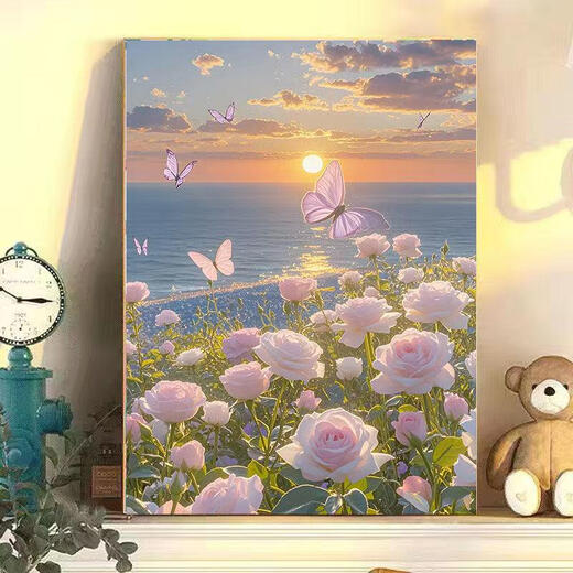 三栖虎数字油画新款花卉风景手工填色高颜值解压丙烯油彩画装饰挂画 DF1391 40*50送画架+高亮颜料+油画画笔