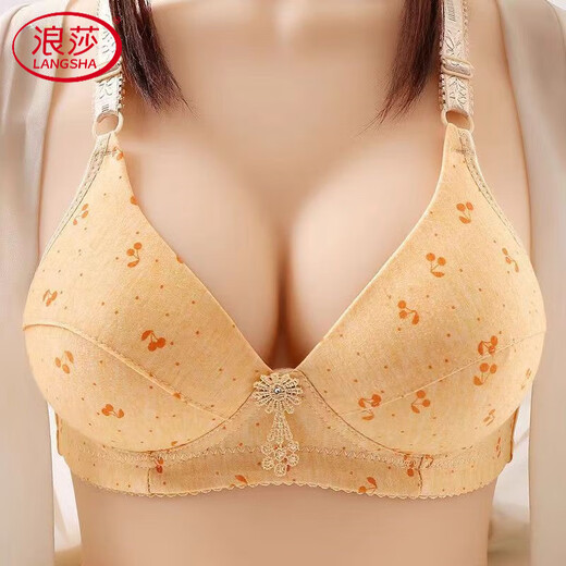 浪莎（LangSha）高档纯棉大码薄款文胸聚拢无钢圈内衣舒适收副乳防下垂透气妈妈 紫色 90B 40