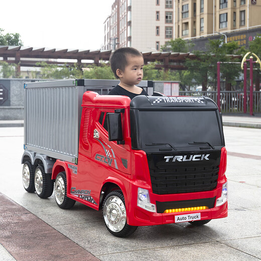 Jian after Jian after truck front children's electric car four-wheel remote control container large truck children's semi-trailer standard white four-wheel drive + foam soft tires + leather seats + four-wheel drive
