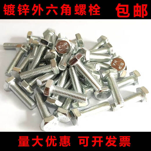 温以嘉定制国标4.8级镀锌外六角螺丝 六角螺栓M6M8M10M12M16M18M20M22M2 M6*10毫米 （9斤大约1098个）
