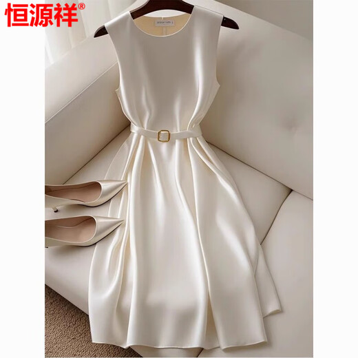 
Hengyuanxiang high-end ice silk white dress French temperament high-end and elegant, elegant and exquisite formal occasions sleeveless summer white dress [collect and pay priority shipping] L Recommended 110-119Jin [Jin equals 0.5 kg]