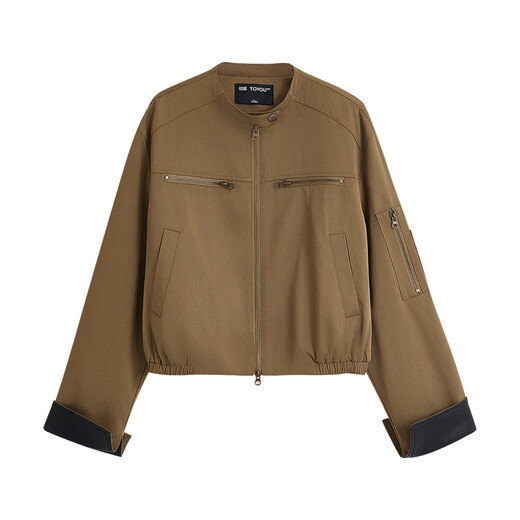 Chuyu jacket for women 2025 autumn new retro Bath style stand collar loose short high street style jacket cafe green L