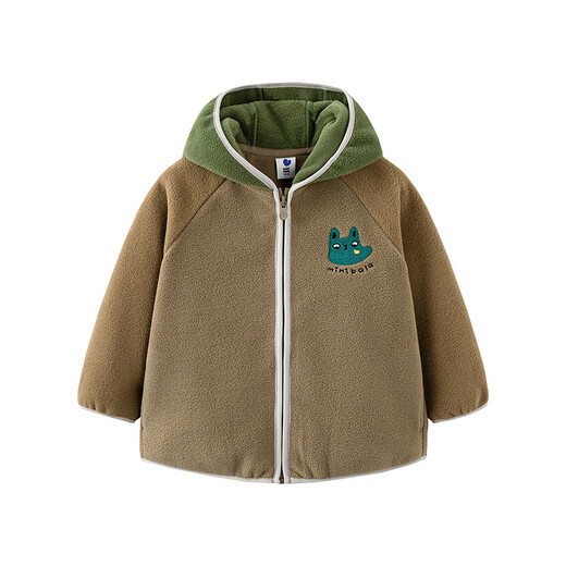 Minibala antistatic Baladi boys and girls raglan sleeve jacket baby warm polar fleece jacket 2025 autumn new style dark khaki 50710 antistatic double-sided fleece 110