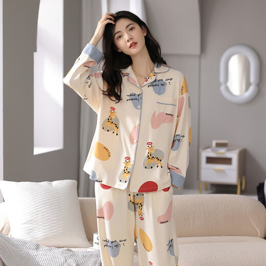Yalu new pajamas for women in spring and autumn pure cotton women's cardigan long sleeve casual and can be worn outside home clothes cotton suit 9227 M (recommended to wear 80-100 Jin [Jin equals 0.5 kg])