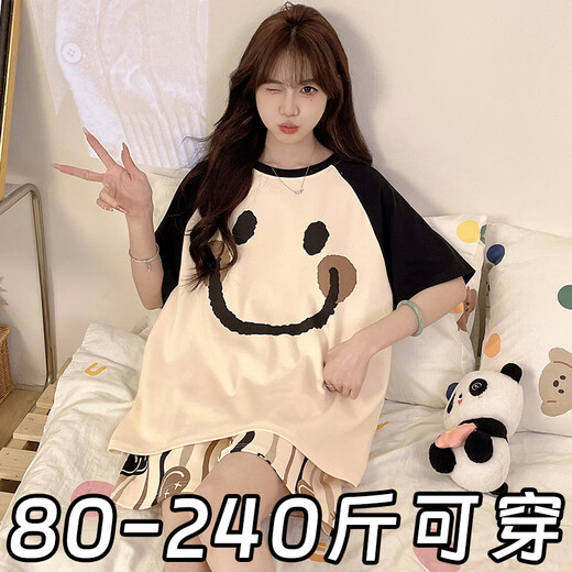 Heyu Summer Pyjamas Frauen kurzärmelige Shorts Großer Größe Süßes Cartoon Loose Ins Schlafsaal Schüler gedrucktem Hausbekleidungsset 695 Jumping Dog [Kurzärärmel-Shorts] M [80-90jin [Jin gleich 0,5 kg]]]