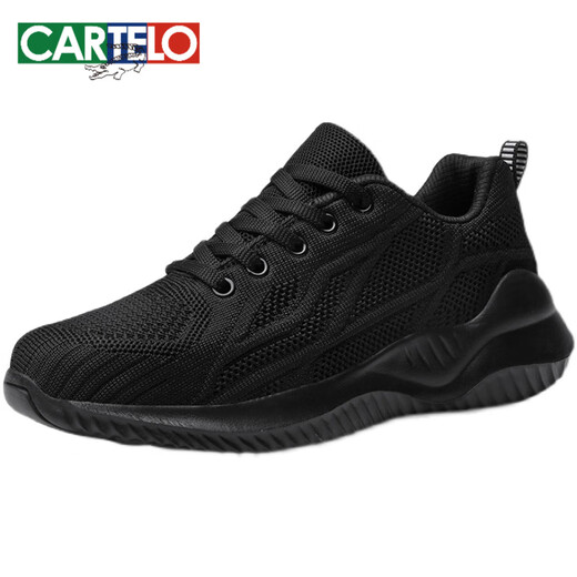 CARTELO Lace-up Women's Shoes 2025 Spring Mesh Shoes Black Mesh Breathable Sneakers Women's Light Soft Sole Running Shoes Versatile ZH6636 Black and White Mesh 41