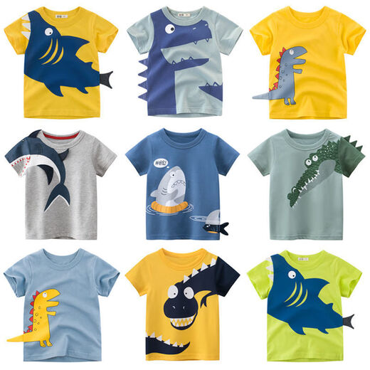 TTPMER SUMME BOY T-shirt à manches courtes Coton Carton Dinosaur Design Ins Style 9716 Military Blue 100