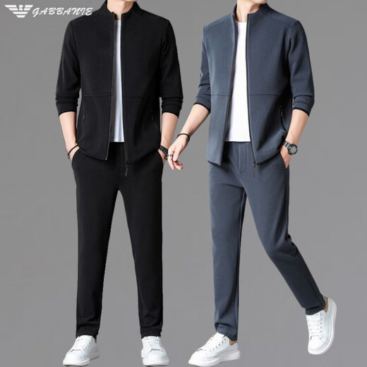 AX Armani Armani men's casual sports suit autumn and winter new thickened warm stand-up collar cardigan sweatshirt two-piece set GA/2319 black (stand-up collar single top) S 165/84A