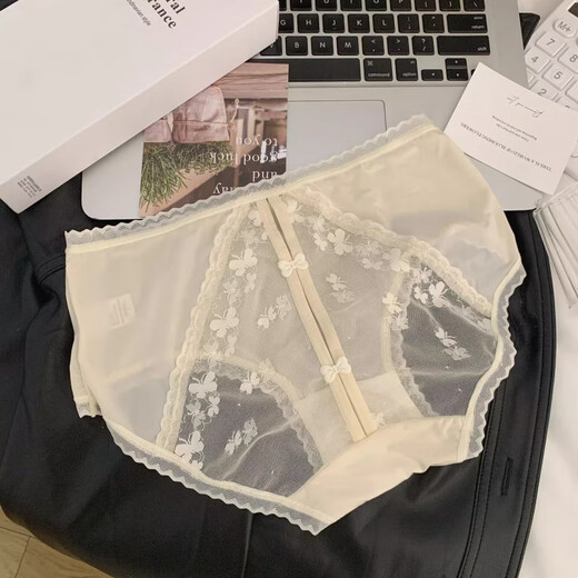 4条装纯欲风蕾丝内裤女性感少女无痕桑蚕丝抗菌女生禁欲系三角裤 Y3899-黑色 M 80-100斤