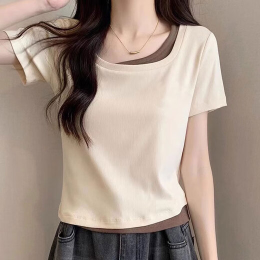 
Leaving Tian Women's Short Sleeve 2025 latest personalized fashionable meat cover two-piece front shoulder short-sleeved shirt for women summer half-sleeved T-shirt apricot color (679) [2025/New/Summer/Summer/Korean version M (80-95Jin[Jin equals 0.5 kg]) All size
