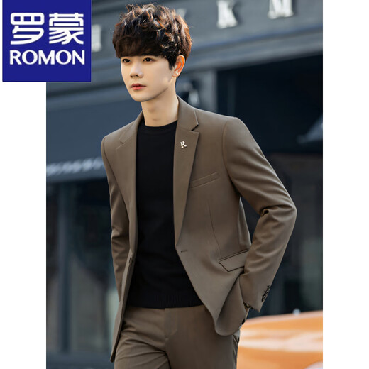 Luo Meng casual suit suit for men with a fall feel, versatile coat feel, Korean style business formal attire, handsome little suit top, green two-piece set (top + pants), add 2XL to the collection, weight 135-150Jin Jin is equal to about 0.5 kg