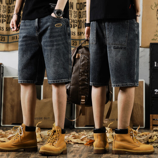 Yiling Yibeis neuer amerikanischer Casual Denim Shorts Herren Sommer Lose Fat Man Trendy Retro große mittelgroße Hosen 9926 Blau 28 Geeignet für 90-105 Jin [Jin ist 0,5 kg]